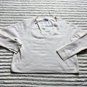 Athleta White Knit V-Neck Pullover Sweater S Long Sleeve Women